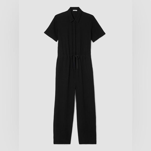 Eileen Fisher | Organic Cotton Black Short Sleeve Jumpsuit - Picture 2 of 8